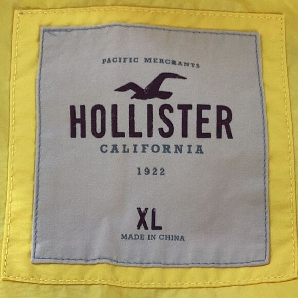 HOLLISTER MENS XL YELLOW WIND BREAKER RAIN COAT JACKET ZIP UP WATER RESISTANT - Picture 6 of 7